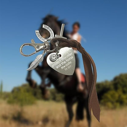 Protect This Rider and The Horse She Rode in On-Saddle Charm, Saddle Heart Charm, Equestrian Riding Gift,Horse Lovers Gifts - color: he
