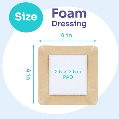 Large Silicone Bandages 4'' X 4'', Foam Dressings for Ulcers, 5 Pack - size: 4'' x 4'' (5 Dressings)