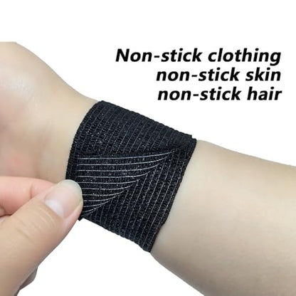 12 Pack Self Adhesive Bandage Wrap 2 Inches X 5 Yards Black Athletic Tape Non-Woven Breathable Elastic & Cohesive Bandage Wrap for Sports, Wrist, First Aid, Pets (12 Count)