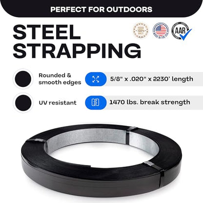 IDL Packaging 5/8" x .020" x 2230' Regular-Duty Steel Strapping Coil (1470 lbs Break Strength) - Painted and Waxed - Superior Cut-Resistance - Metal Straps for Pallet Banding, Extra-Heavyweight Loads - size: 5/8W" x 2230L'