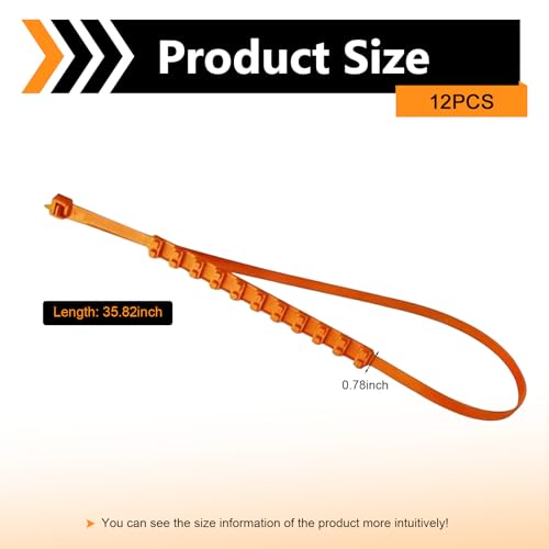 12 PCS Car Snow Tire Chains, Anti-skid Non-slip Traction Strap for Winter Ice & Mud, Adjustable Thickened Tire Zip Tie, Portable Emergency Accessory for Cars SUVs Trucks (Orange)