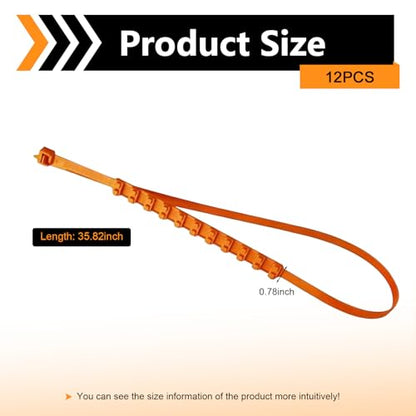 12 PCS Car Snow Tire Chains, Anti-skid Non-slip Traction Strap for Winter Ice & Mud, Adjustable Thickened Tire Zip Tie, Portable Emergency Accessory for Cars SUVs Trucks (Orange)