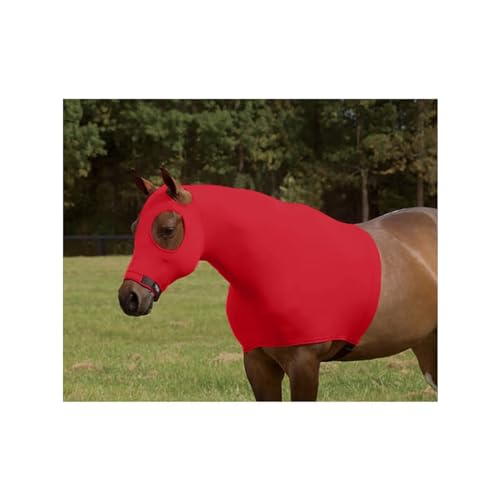 Sleazy Sleepwear Stretch Solid Horse Hood with Zipper | 4-Way Stretch Blanket Liner & Seamless Face Mane Tamer with Adjustable Noseband | Braid Protection & Coat Care, Red, Large - color: Red, size: Large