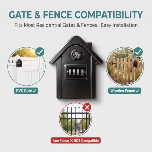 Keyless Heavy Duty Gate Latch, Two-Way Passage Steel Lock Fits Wood Fence & PVC Gate, All Weather Outdoor Rustproof Security Latch