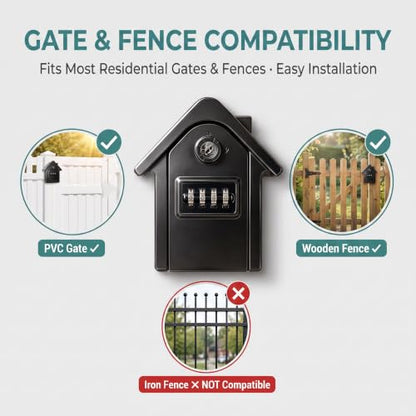 Keyless Heavy Duty Gate Latch, Two-Way Passage Steel Lock Fits Wood Fence & PVC Gate, All Weather Outdoor Rustproof Security Latch