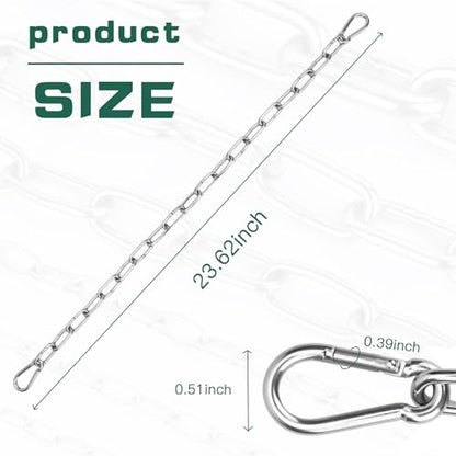 2PCS Stainless Steel Gate Chain Lock - 24 Inch Chain Link with Double-Ended Carabiners for Outdoor Fence and Metal Gates - Secure Gate Latches and Locks for Cow, Horse, Dog, Pet Cages - size: 2 Pack
