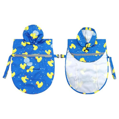 NACOCO Large Dog Raincoat Adjustable-Pet Rubber Ducks Yellow Water Proof Clothes Lightweight Rain Jacket Poncho Hoodies with Strip Reflective Blue (Blue L, Yellow Duck) - color: Blue Duck, size: Large (Pack of 1)