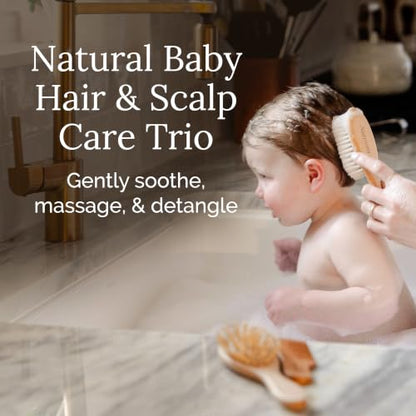 Natemia Wooden Baby Hair Brush & Comb Set - Natural Goat Hair Bristles & Soft Bristle Brush - Gentle Scalp Massage & Cradle Cap Comb - For Newborns & Toddlers, Baby Grooming Kit - size: 3 PC Set, Oval