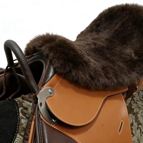 Saddle Sheepskin Seat Cover, Merino Sheepskin Saddle Pad – A Soft, Shock-Absorbing and Breathable Equestrian Seat Cover - color: Brown