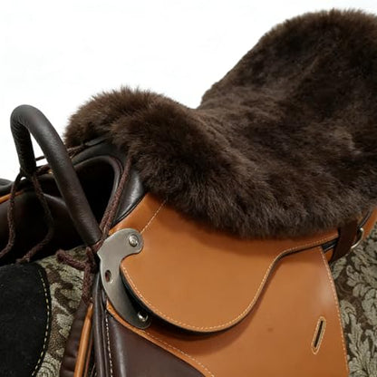 Saddle Sheepskin Seat Cover, Merino Sheepskin Saddle Pad – A Soft, Shock-Absorbing and Breathable Equestrian Seat Cover - color: Brown