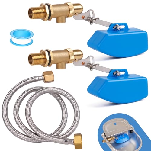 1/2 Inch Brass Float Valve for Water Tank with Hose Auto Shut Off Pool Fill Valve Automatic Fill Float Ball Valve for Stock Fountains Livestock Waterer Troughs (1/2 Inch Float Valve, 2)
