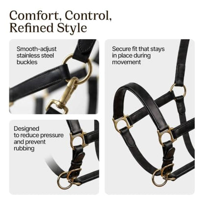 Genuine Leather Horse Halter – Padded Crown, Brass Hardware
