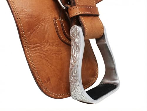 CHALLENGER Horse Saddle Aluminium Western Riding SS Stirrups Leather Tread 51153