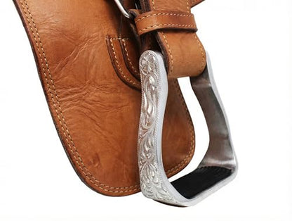 CHALLENGER Horse Saddle Aluminium Western Riding SS Stirrups Leather Tread 51153