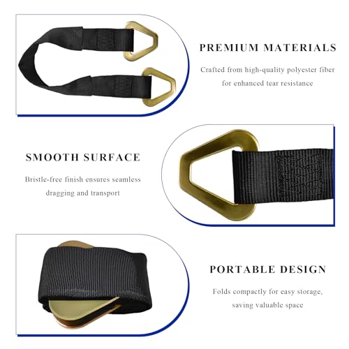 2" × 29" Premium Axle Tie Down Strap with D Rings, Heavy Duty Car Tire Wheel Tie-Down with Protective Sleeve, 6614 Lbs Adjustable Axle Tow Strap for Securing Vehicle Transport (Black) - color: Black