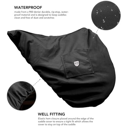 Harrison Howard Premium English Saddle Cover, Waterproof & Breathable Fleece-Lined Protective Saddle Cover - color: Mars Black, size: Dressage-One Size
