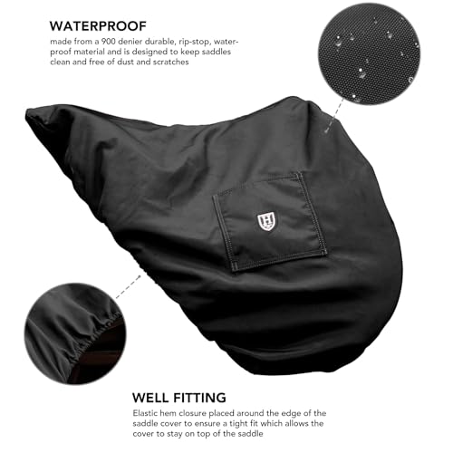 Harrison Howard Premium Dressage English Saddle Cover, Waterproof & Breathable Fleece-Lined Long Flap Saddle Protection Mars Black