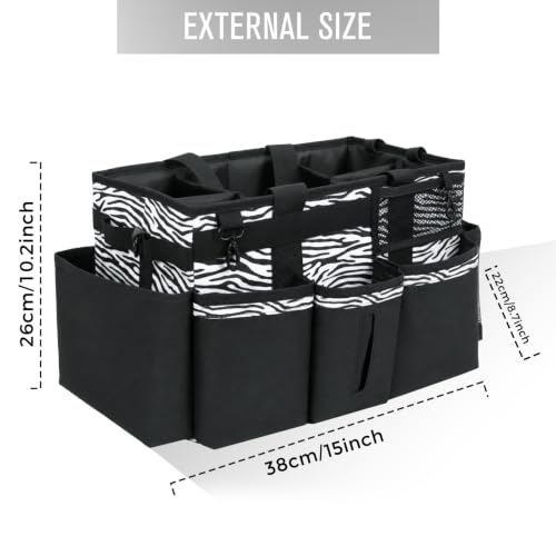SCAVATA Wearable Cleaning Caddy, Cleaning Caddy Supplies Organizer with Handle & Shoulder Straps for Housekeepers, Under Sink & Car Cleaning Tool Organizers Bag with 4 Foldable Divider (ZebraStripe) - color: ZebraStripe