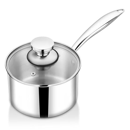 TeamFar 1qt Saucepan with Lid, Stainless Steel Tri-Ply Sauce Milk Pan - size: 1QT