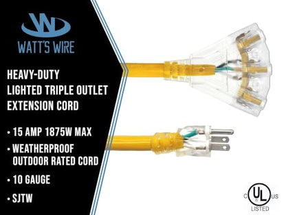 100 ft 10 Gauge Extension Cord - Outdoor Extension Cord - Watt's Wire - size: 100 Ft