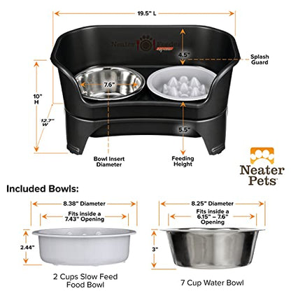 Neater Feeder Express Mess Proof Dog Bowls Elevated for Medium and Large Breed – Made in USA – No Spill Raised Slow Feeder Elevated Dog Bowl Stand, Slow Feed Food and Water Bowl Set, Black - color: Midnight Black, size: Medium to Large w/ 9 Peak Slow Feed