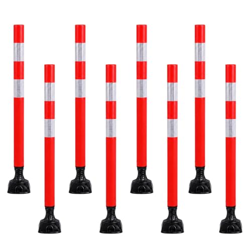 8 Pack Traffic Delineator Posts – High Visibility Reflective Safety Cones with Spring Base for Roadway, Parking, Garage, Construction Zones (Orange, 36 Inch) - color: Orange