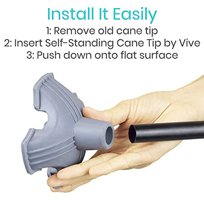 Vive Cane Tip - Self Standing Quad Base Replacement for Most Walking Canes - color: Gray