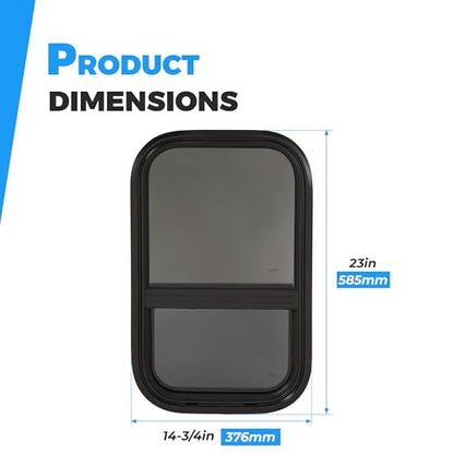 HECASA Universal RV Window 14" W x 22" H W/Trim Ring & Mesh Screen Vertical | Sliding Camper Teardrop Side Replacement Tinted Tempered Glass Aluminium Plastic - size: 14" W x 22" H