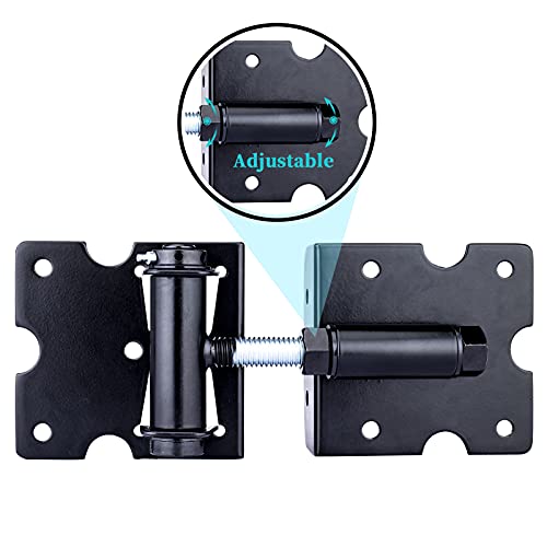 Self Closing Gate Hinges, Heavy Duty for Vinyl/Wood/Metal Fence, Pack of 2, with Slef-Tapping Screws and Adjuster Tool - color: Black