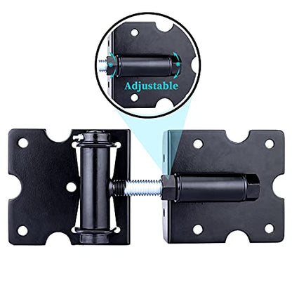 Self Closing Gate Hinges, Heavy Duty for Vinyl/Wood/Metal Fence, Pack of 2, with Slef-Tapping Screws and Adjuster Tool - color: Black