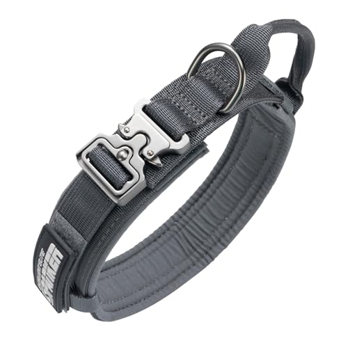 EXCELLENT ELITE SPANKER Tactical Nylon Dog Collar Military Metal Buckle - color: Grey, size: M-(14''-18")