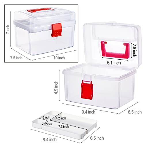 MyGift 10 Inch Clear First Aid Bin with Tray & Quick Access Lid, Red - color: Red