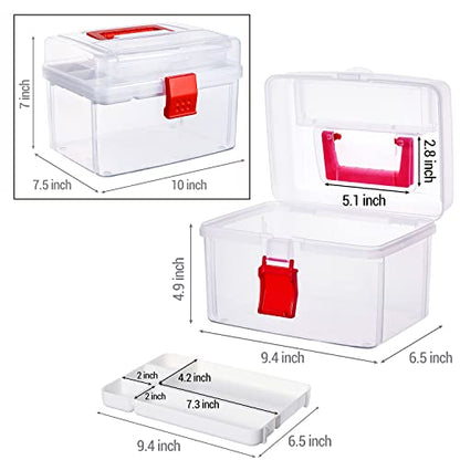 MyGift 10 Inch Clear First Aid Bin with Tray & Quick Access Lid, Red - color: Red