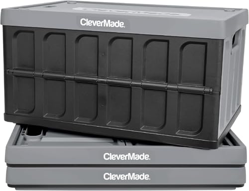 CleverMade Collapsible Storage Bins With Lids, 62L 3 Pack, 100 lb, Stone - color: Stone, size: 62L - 3 Pack