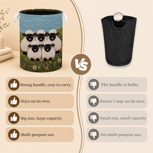 Wildflower Floral Sheep Laundry Basket, Farmhouse Farm Animal Lamb Laundry Hamper Waterproof Collapsible Clothes Storage Bin Organizer for Baby Room Bedroom Bathroom Farmhouse