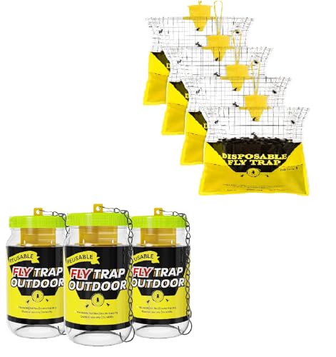 Glovv Fly Traps Outdoor Hanging with Fly Bait & Reusable Fly Traps Outdoor Bottles