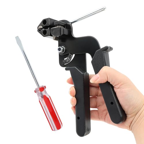 Metal Zip Ties Cutter, Stainless Steel Zip Tie Tightener Wrap Tool, Adjustable Fastening Cutting Self-locking Metal Ties with Free Release Tool for Fence Exhaust Pipe Outdoor