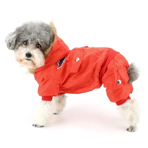 ZUNEA Dog Snowsuit Waterproof for Small Dogs Winter Puppy Coat, Red, S - color: Red, size: S