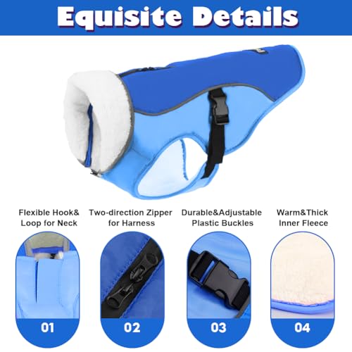 EMUST Dog Jacket, Windproof Polyester, Warm Fleece Lined, Reflective, New Blue, S - color: New Blue, size: Small