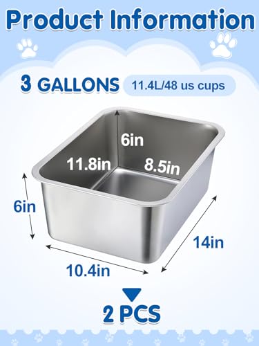 MEWTOGO 2Pcs 3 Gallons Food Grade Stainless Steel Extra Large Dog Bowls - size: 3 Gallons