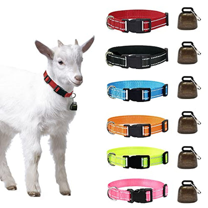 6 Set of Reflective Goat Collars with Bells, Nylon Goat Collar