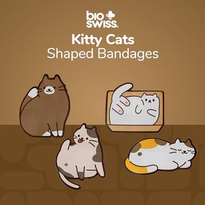 BioSwiss Bandages, Kitty Cats Shaped Self Adhesive Bandage Set, Latex Free, Sterile Wound Care, 24 Count - size: 24-Count Box, style: Kitty Cats