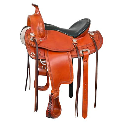 HILASON Hand-Tooled Western Saddle for Draft Horses Wide Gullet 4-Way Flex Tree - size: 16 In