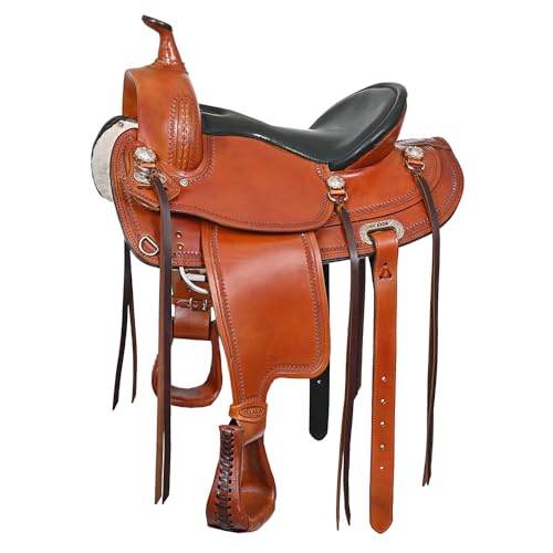 HILASON Hand-Tooled Western Saddle for Draft Horses Wide Gullet 4-Way Flex Tree - size: 17 In