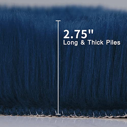 duduta Navy Blue Faux Sheepskin Runner Rugs 2x6 ft, Fluffy Fur Couch Covers - color: Navy Blue, size: 2' x 6'