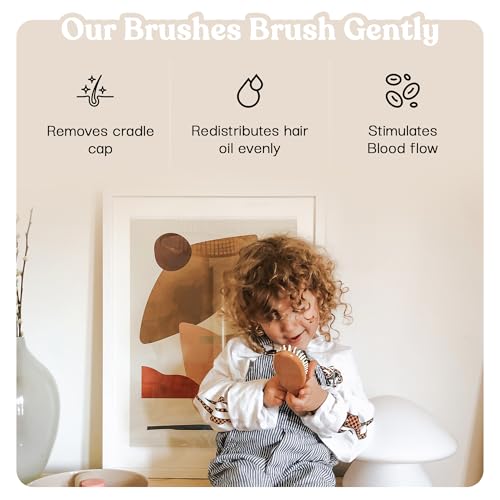Ullabelle 4 Piece Wooden Baby Hair Brush and Comb Set for Newborns & Toddlers in Chic Gift Box - Ultra Soft Natural Goat Hair and Wood Baby Brush Set Prevents Cradle Cap - Perfect Registry Gift (Pink) - color: Pink