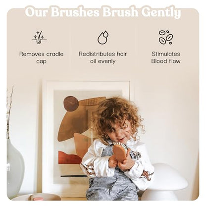 Ullabelle 4 Piece Wooden Baby Hair Brush and Comb Set for Newborns & Toddlers in Chic Gift Box - Ultra Soft Natural Goat Hair and Wood Baby Brush Set Prevents Cradle Cap - Perfect Registry Gift (Pink) - color: Pink