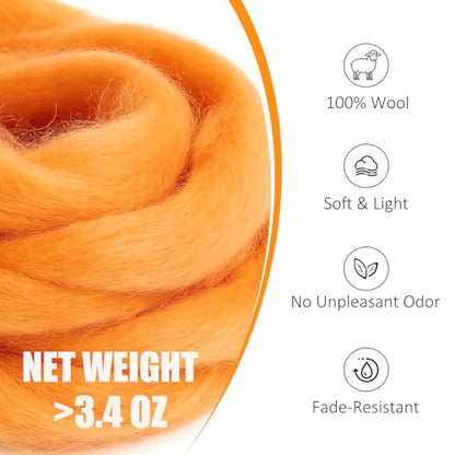 3.4oz Needle Felting Wool Sun Orange for DIY Needle Craft Enthusiasts - color: Sun Orange