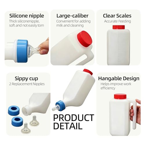 Goat Bottles and Nipple Set, 2 pcs Nipple 5pcs 500 ml Lamb Feeding Bottle with Hanging Handle for Feeding Sheep Goat Lamb Puppy for Farm - color: white-500