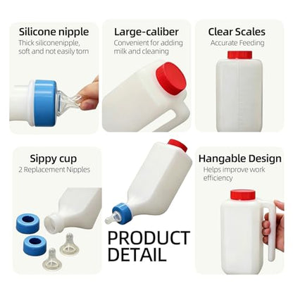 Goat Bottles and Nipple Set, 1 pcs Nipple and 2 pcs 800 ml Lamb Feeding Bottle with Hanging Handle for Feeding Sheep Goat Lamb Puppy for Farm - color: white-800